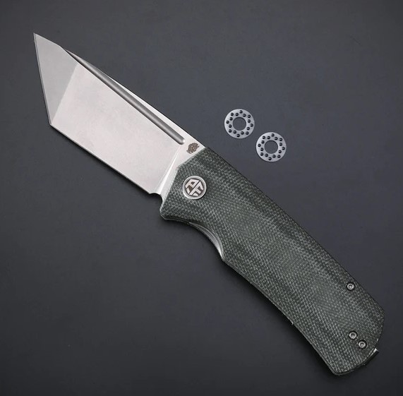 Petrified Fish Beluga Tanto Folding Knife, K110 SW Blade, Micarta Green, PFP01TGRMW